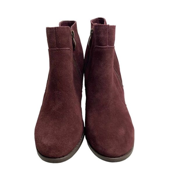 FRANCO FORTINI Annie Suede Wedge Heel Ankle Bootie Size 7.5 Plum Wine - Picture 1 of 12